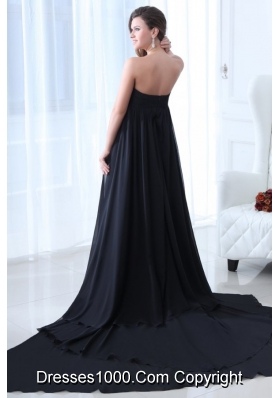 Cheap Ruching Empire Black Prom Formal Dress with Court Train