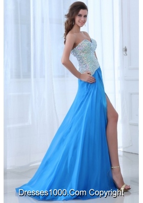 Gorgeous A-line Side Slit Prom Pageant Dress with Sequin Breast