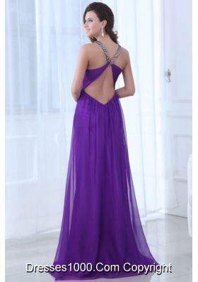 Sequins Straps Empire Purple Chiffon Prom Evening Dress on Sale