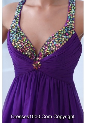 Sequins Straps Empire Purple Chiffon Prom Evening Dress on Sale