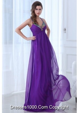 Sequins Straps Empire Purple Chiffon Prom Evening Dress on Sale