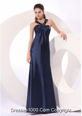 Cheap Beaded Decorated Column Taffeta Prom Dress in Navy Blue