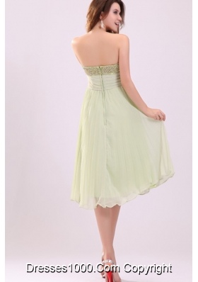 Yellow Green Empire Tea-length Prom Cocktail Dress with Sequins