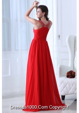 Fancy Red Princess Straps Chiffon Prom Dresses with Appliques