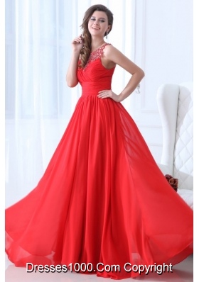Fancy Red Princess Straps Chiffon Prom Dresses with Appliques