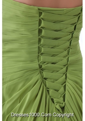 Empire Strapless Appliques and Ruching Prom Gown Dress in Green