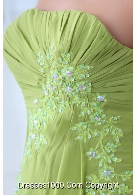 Empire Strapless Appliques and Ruching Prom Gown Dress in Green