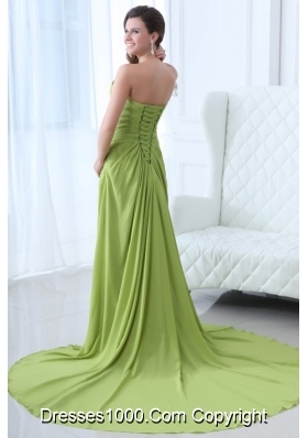 Empire Strapless Appliques and Ruching Prom Gown Dress in Green