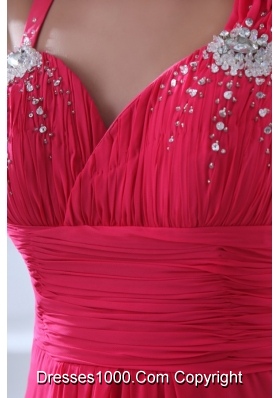 Empire Straps Hot Pink Prom Pageant Dress with Beading and Ruching