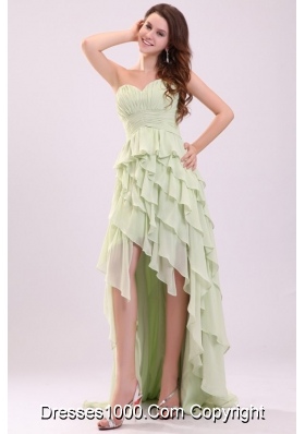 Light Green High Low Ruffled and Ruched Prom Mother Dresses