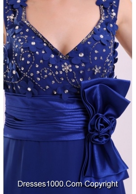 Paillettes and Bowknot Decorated Blue Straps Prom Pageant Dress