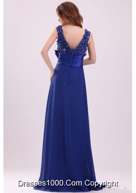 Paillettes and Bowknot Decorated Blue Straps Prom Pageant Dress