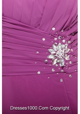 Fancy Purple One Shoulder High Slit Chiffon Prom Pageant Dress