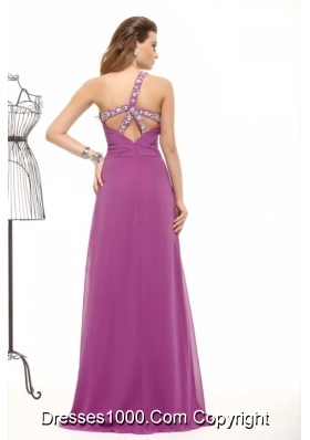 Fancy Purple One Shoulder High Slit Chiffon Prom Pageant Dress