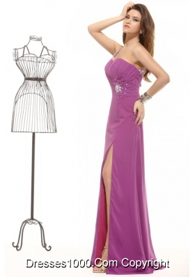 Fancy Purple One Shoulder High Slit Chiffon Prom Pageant Dress