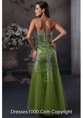 Beaded Decorated Sweetheart Column Green Tulle Prom Gowns