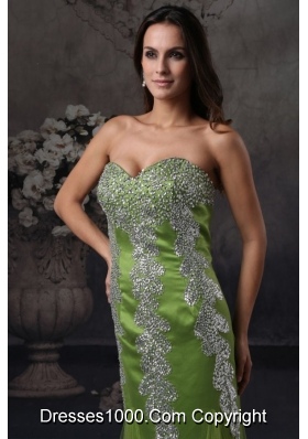 Beaded Decorated Sweetheart Column Green Tulle Prom Gowns