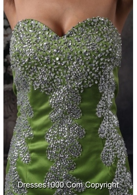 Beaded Decorated Sweetheart Column Green Tulle Prom Gowns