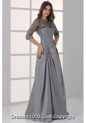 Half Sleeves Bateau A-line Beaded Appliques Prom Party Dresses