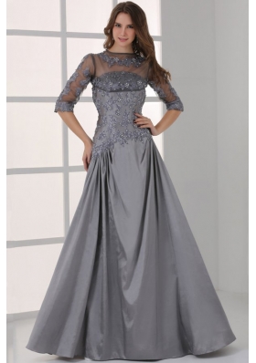 Half Sleeves Bateau A-line Beaded Appliques Prom Party Dresses