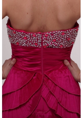 Paillettes Decorated Column Layers Fuchsia Prom Gown Dresses