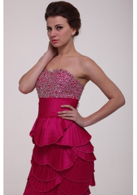 Paillettes Decorated Column Layers Fuchsia Prom Gown Dresses