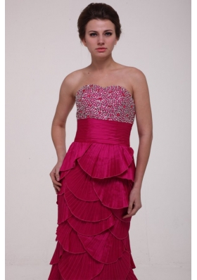 Paillettes Decorated Column Layers Fuchsia Prom Gown Dresses