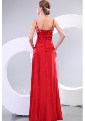 Red Spaghetti Straps Column Taffeta Prom Evening Dress on Sale