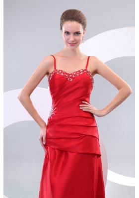 Red Spaghetti Straps Column Taffeta Prom Evening Dress on Sale