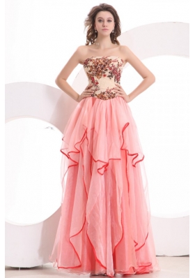 Appliques and Ruffles Watermelon Red Prom Formal Dress on Sale