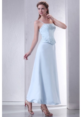 Baby Blue A-line Ankle-length Spaghetti Straps Prom Gown Dress