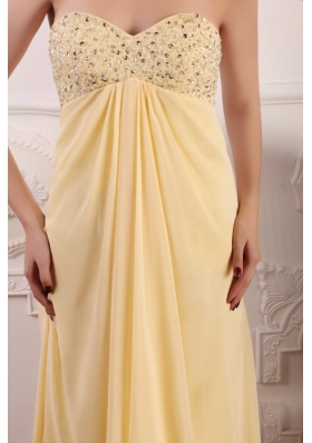 Light Yellow Empire Chiffon Prom Dress with Beaded Bust for Girls