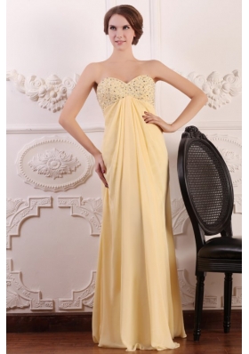 Light Yellow Empire Chiffon Prom Dress with Beaded Bust for Girls