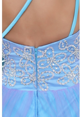 A-lien Blue One Shoulder Puffy Prom Gown Dress with Embroidery