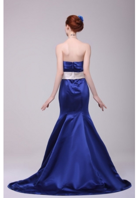 Royal Blue Mermaid Court Train Taffeta Prom Homecoming Dress