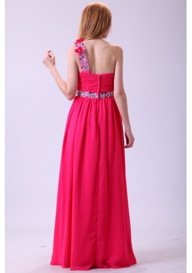 Beaded One Shoulder A-line Prom Dress with Flowers for Women