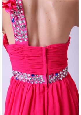 Beaded One Shoulder A-line Prom Dress with Flowers for Women