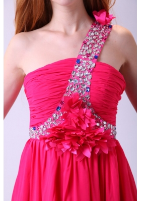 Beaded One Shoulder A-line Prom Dress with Flowers for Women