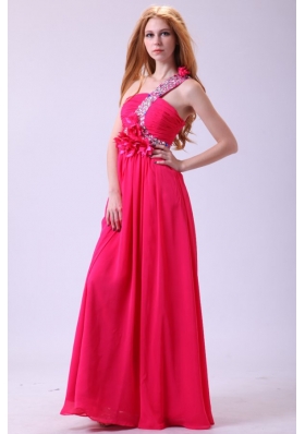 Beaded One Shoulder A-line Prom Dress with Flowers for Women