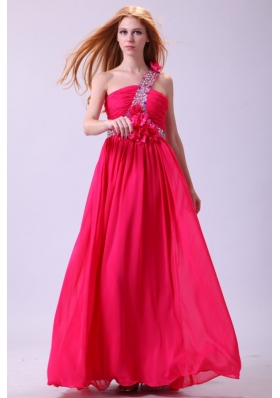 Beaded One Shoulder A-line Prom Dress with Flowers for Women