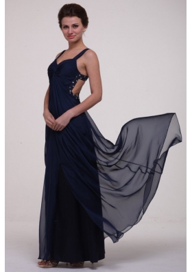 Chic Navy Blue Empire Chiffon Prom Formal Dress with Cool Back