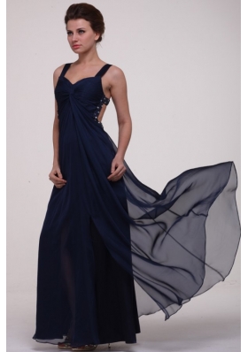 Chic Navy Blue Empire Chiffon Prom Formal Dress with Cool Back