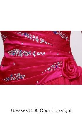 A-line Knee-length Beading Ruche and Handle Flowers Prom Gown