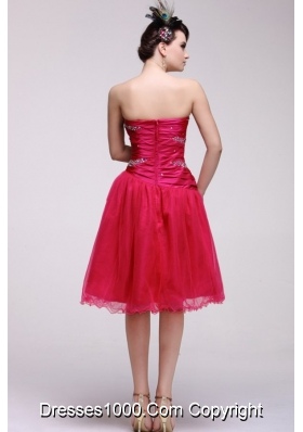 A-line Knee-length Beading Ruche and Handle Flowers Prom Gown