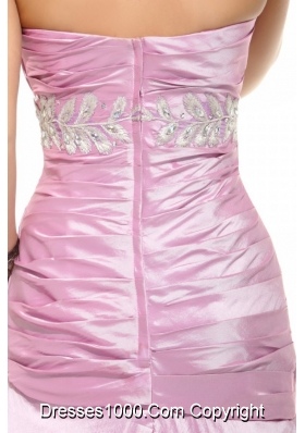 A-line Ruched and Beaded Taffeta Prom Evening Dress for Ladies