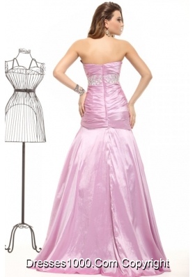 A-line Ruched and Beaded Taffeta Prom Evening Dress for Ladies