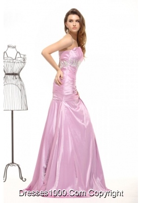 A-line Ruched and Beaded Taffeta Prom Evening Dress for Ladies