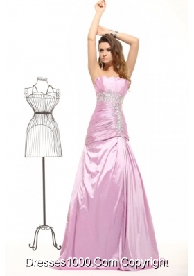 A-line Ruched and Beaded Taffeta Prom Evening Dress for Ladies
