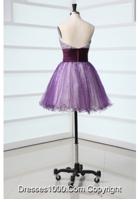 Mini-length Lilac Organza Prom Nightclub Dress with Sequin Bust