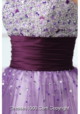 Mini-length Lilac Organza Prom Nightclub Dress with Sequin Bust